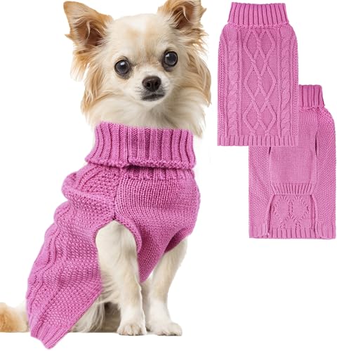 Hundepullover für kleine Hunde, Rollkragenpullover, Strickpullover, Herbst-Winter, Hundekleidung, dick, warm, Hundemantel, Welpenpullover, Outfits, Katzenpullover, Haustierkleidung für Teetasse, Rosa, von viunimo