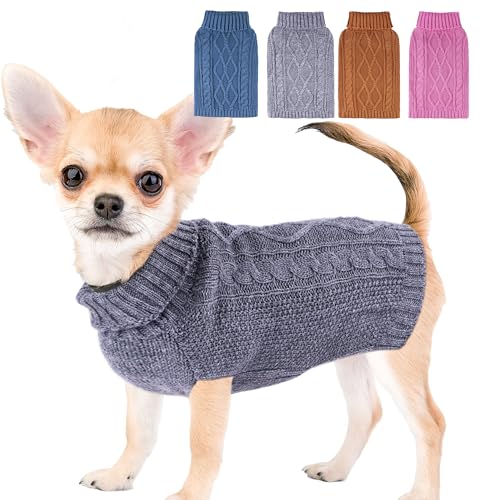 XS Hundepullover Hundekleidung für kleine Hunde, Winter, Chihuahua-Kleidung, warmer kleiner Hundepullover, solider Welpenpullover, Haustier-Yorkie-Kleidung, Doggy Rollkragen, gestrickter von viunimo