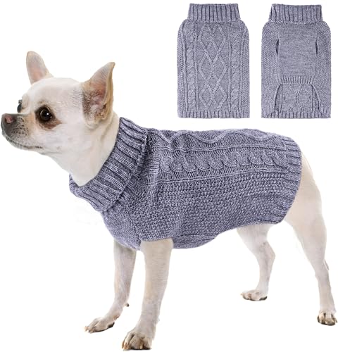 Hundepullover für kleine Hunde, Rollkragenpullover, Strickpullover, Herbst-Winter, Hundekleidung, dick, warm, Hundemantel, Welpenpullover, Outfits, Katzenpullover, Haustierkleidung für Teetasse (Grau, von viunimo