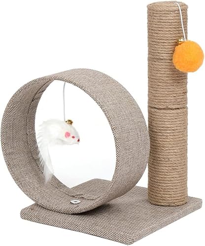 13" Katzenbaumturm mit kreisförmigem Ring aus Leinen, Spielzeug, beige braun Haustierkatzenbaum-Kratzbaum, Kratzbaum, Kletterspielzeug, Springspielzeug von vkeid