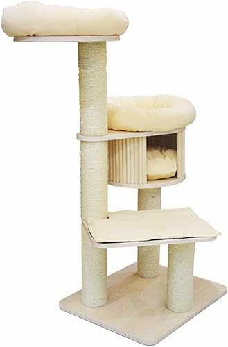 Cat Apartments Holz Katzenkratzer Vierschichtiges Sisal-Massivbrett Katzenklettergerüst Katzennest Katzenbaum Katzenkratzbaum Katzenspielzeug Katzenbaumturm (Farbe: Weiß, Größe: 73X57X150CM) Fen von vkeid