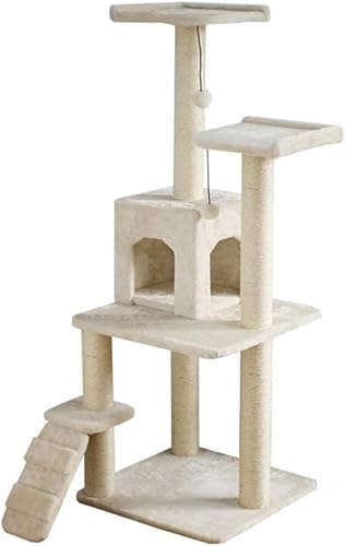 Cat Apartments Katzen-Klettergerüst, großes Massivholz-Katzen-Klettergerüst, Katzennest, Kratzbaum, EIN Sisal-Katzenregal, Katzengestell, Katzenvilla, Katzensprungplattform, Katzenbaumturm (weiß, 61 von vkeid