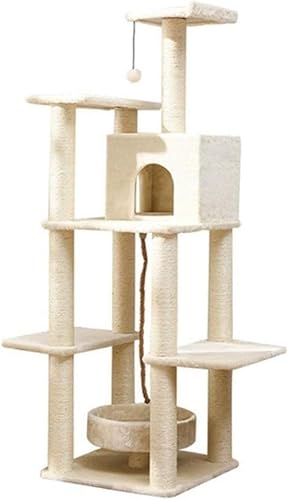 Cat Apartments Katzensprungplattform, Massivholz-Katzenklettergerüst, großes Katzenklettergerüst, Katzennest, Kratzbaum, EIN Sisal-Katzengestell, Katzenvilla, Kratzbaumturm (Farbe: Beige, Größe: 51 x von vkeid