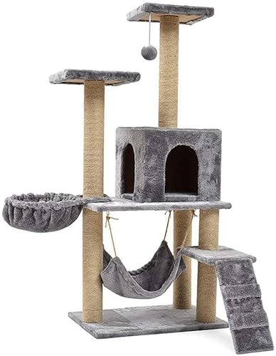 Cat Apartments Katzenvilla, Katzennest mit Hängematte, Heimtierbedarf, Katzenbank, Katzenklettergerüst, großer Kratzbaum, Kratzbaumturm (Farbe: Grau, Größe: Einheitsgröße) (Farbe: Grau, Größe: EIN von vkeid