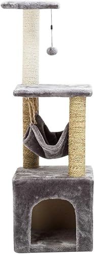 Cat Apartments Kratzbaum aus Sisal, mehrschichtig, mit Sisal und Seegras überzogener Armlehne, Katzenbaum-Rahmen zum Schutz des Klettergerüsts und Katzenbaumturm, Grau, 30 x 30 x 1 von vkeid