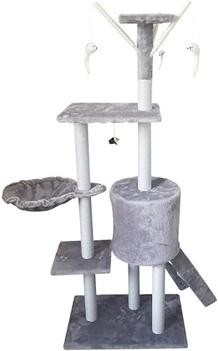 Cat Apartments Mehrschichtiger Kratzbaumrahmen mit lustigem Katzenstab, Katzenbaum, Haustier-Katzenspielzeug, Katzenklettergerüst, Katzengreifbrett, Kratzbaumturm (Farbe: Grau, Größe: 50 x 35 x 138 von vkeid