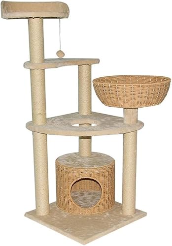 Cat Apartments Multifunktionaler Katzenkratzbaum, gewebter Katzenkletterrahmen, Pfosten, Katzennest, Kratzbaum, EIN Kratzbaum mit Katzenloch, Kratzbaumturm (Farbe: Beige, Größe: 49 x 49 x 130 cm) (Be von vkeid