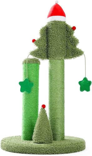 Festlicher Katzenkratzbaum, Kaktusbaumturm mit Sisalseil, Katzenklettergerüst mit Weihnachtsdekoration von vkeid