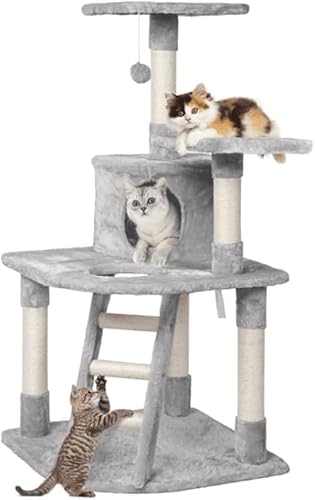 Katzen-Kletterbaum, Kratzbaum mit Pfostenturm, hellgrauer Katzen-Kletterbaum, Katzen-Eigentumswohnung zum Schleifen von Krallen, zum Spielen im Innenbereich, Katzenbaum-Vision von vkeid