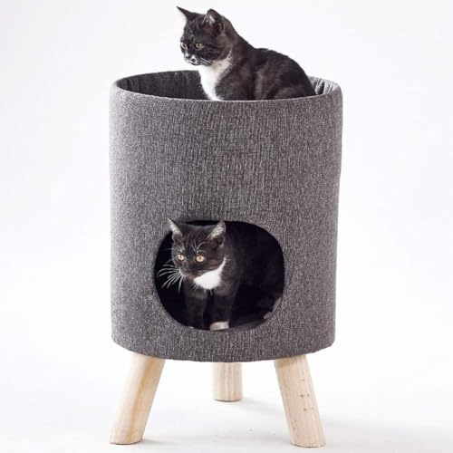 Katzen-Klettergerüst, Katzenhaus-Hockerform, Katzen-Klettergerüst, Komfortables Katzen-Aktivitätszentrum, Vier-Jahreszeiten-Universal-Katzenbaum, Haustierbettwäsche (Farbe: Grau) (Farbe von vkeid