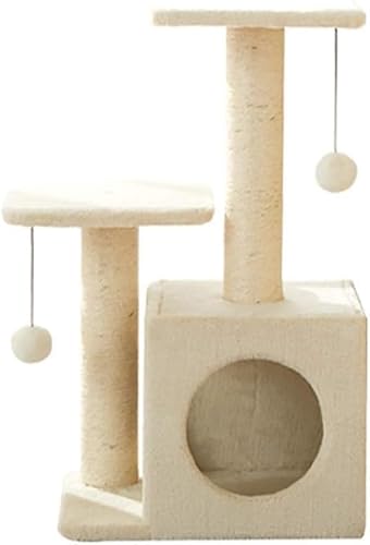 Katzenbaum, Katzenturm, Baum, integriertes Katzenspringen, großes Katzen-Klettergerüst, Katzennest, Katzenplattform mit Sisal-Kratzbaum und bewohnbarem Haus-Kratzbaum für Kätzchen (Beige, 50 x). von vkeid