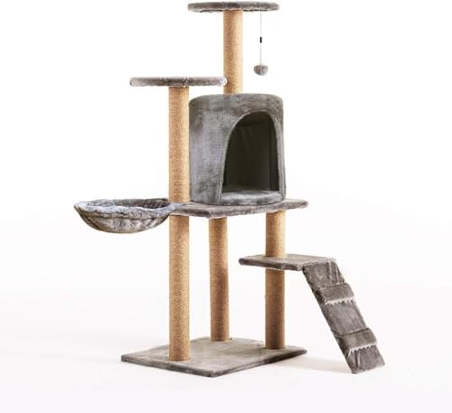 Katzenbaum Katzenturm Katzenklettergerüst Erhöhen Sie die Höhe des Katzenbaums Weiches Nest mit Katzenlöffel und Katzennest Katzenspielzeug Katzenkratzspielzeug Kratzbaum Kätzchen (Farbe: Grau, von vkeid