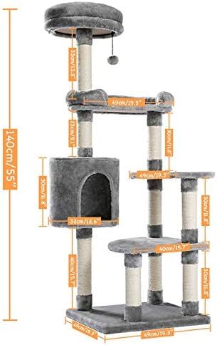 Katzenkletterbaum, Haustier-Katzenbaum, mehrstöckiges Katzenhaus, großer Bass, Haltegriff und Hängematte, Katzen-Klettergerüst, Katzenhaus-Möbel, geeignet zum Spielen und Ausruhen für Kätzchen und von vkeid