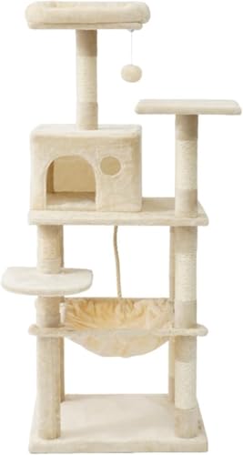 Katzenkletterbaum, Luftdachboden, kleines Katzennest, integriert mit Tianzhu-Klettergerüst für große Katzen, multifunktionaler Kratzbaum, integrierter Kratzbaum (Farbe: Beige), Vision von vkeid