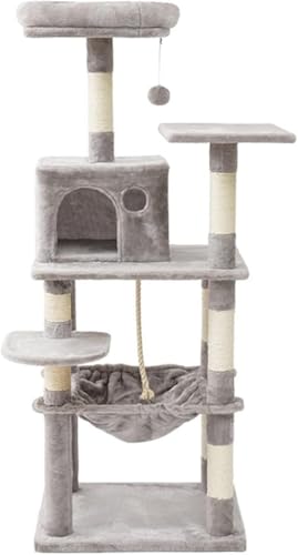 Katzenkletterbaum, Luftdachboden, kleines Katzennest, integriert mit Tianzhu-Klettergerüst für große Katzen, multifunktionaler Kratzbaum, integrierter Kratzbaum (Farbe: Beige), Vision von vkeid