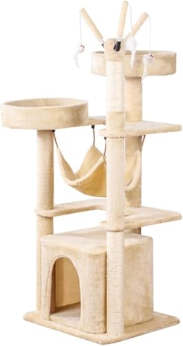 Katzenkletterbaum Beige Katzenklettergerüst Mehrschichtiges Katzenkratzbrett Katzenkratzbaum Katzennest Sprungplattform Katzenspielzeugzubehör Katzenbaum Vision von vkeid