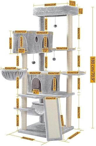 Katzenkletterbaum Haustier Katzenbaum, mehrstöckiges Katzenhaus, großer Barsch, Haltegriff und Hängematte, Katzenklettergerüst, Katzenhausmöbel geeignet zum Spielen und Ausruhen für Kätzchen und große von vkeid