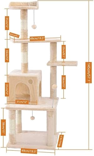 Katzenkletterbaum Haustier-Katzenbaum, mehrstöckiges Katzenhaus, großer Bass, Haltegriff und Hängematte, Katzenklettergerüst, Katzenhausmöbel zum Spielen und Ausruhen für Kätzchen und große Katzen von vkeid