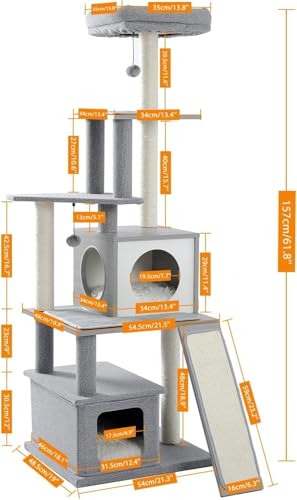 Katzenkletterbaum Haustier-Katzenbaum, mehrstöckiges Katzenhaus, großer Bass, Haltegriff und Hängematte, Katzenklettergerüst, Katzenhausmöbel zum Spielen und Ausruhen für Kätzchen und große Katzen von vkeid