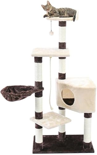 Katzenkletterbaum Haustier-Katzenbaum, mehrstöckiges Katzenhaus, großer Bass, Haltegriff und Hängematte, Katzenklettergerüst, Katzenhausmöbel zum Spielen und Ausruhen für Kätzchen und große Katzen von vkeid