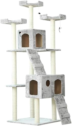 Katzenwohnungen Katzen und Haustiere Kratzbaum Deluxe Katzenturm verfügt über Doppelwohnungen, Katzenturmtür für Kätzchen Kratzbaumturm (Farbe: Grau, Größe: 50 x 55 x 186 cm) (Farbe: Grau). von vkeid