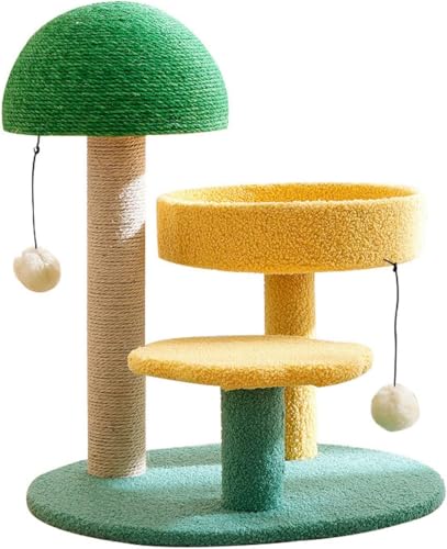 Kratzbaum, Katzenkratzbaum für Hauskatzen, Katzenturm mit Plattform, 2 interaktive baumelnde Bälle, Sisal-Kratzstangen für die Spielruhe von Katzen von vkeid