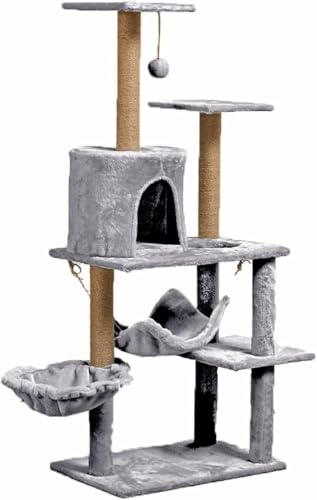 Kratzbaum für große Katze Mehrschichtiger Katzenbaum Turm mit Komfortabler Lebensraum Stabiler Katzenklettergerüst Katzenkratzbrett Spielzeug Vollständige Abdeckung Plüschtuch Katzenhaus Katzensicht von vkeid