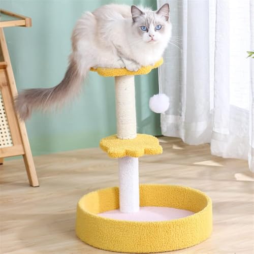 Kratzbaum für große Katzen, Katzen-Klettergerüst, dreischichtig, Katzenbaumhaus, Sisal-Kratzbaum für Katzen, Krallenschleifen, Katzenkratzer mit Wollknäuel, Haustierspielzeug, Katze (Größe: Rosa). von vkeid