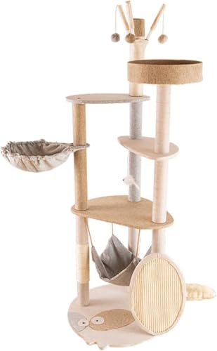 Kratzbaum für große Katzen, Katzenklettergerüst, große Katze, All-in-One-Katzengestell, Katzenbaum, Katzensprungplattform, Sisal-Katzenturm, 5-stöckiges Katzenklettergerüst, Katze (Größe: Luxus). von vkeid