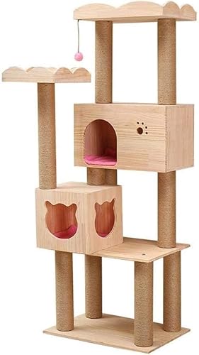 Kratzbaum und Turm aus Holz, Klettergerüst für Katzen, luxuriöses Katzenspielzeug und Apartment-Sprungzentrum, Aktivitätszentrum von vkeid