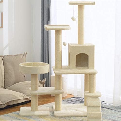 Spieltürme für Katzen, Katzennest, Katzenklettergerüst, Katzenbaum, integrierte Wohnzimmer-Hängematte, Massivholz-Katzenklettergerüst, Katzenvilla, Bäume für Katzen (Farbe: Weiß, Größe: von vkeid