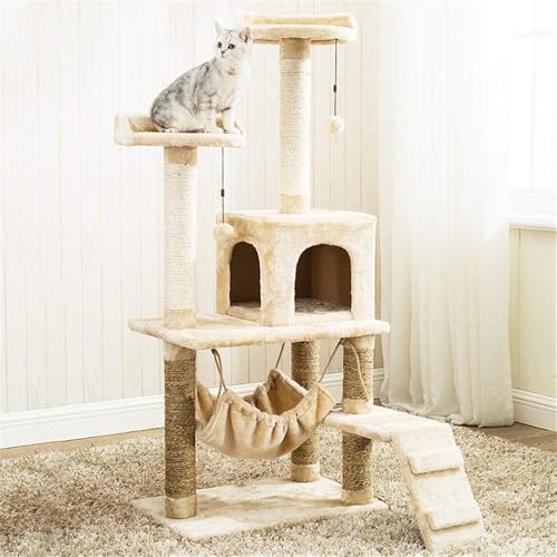 Spieltürme für Katzen, Katzenturm, Katzen-Klettergerüst mit Katzennest und Hängematte, Katzenturm, Kätzchen-Spielhaus, Kratzbaum, Bäume für Katzen (Farbe: Beige, Größe: 60 x 40 x 140 cm) (Beige). von vkeid