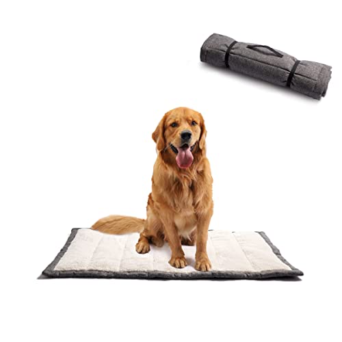 AgoKud VMGreen Outdoor-Hundebett, tragbare Hunde-Reisematte, Rollup Pet Campingausrüstung, Kistenpolster mit Tragegriffen für große Hunde, super weich, maschinenwaschbar, 106,7 x 71,1 cm, Grau von vmgreen