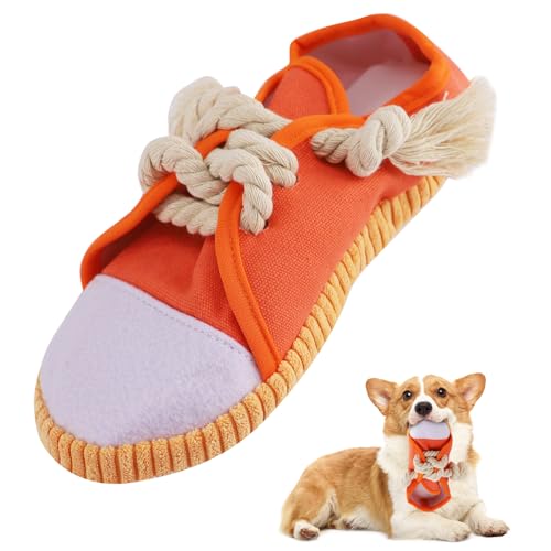 vocheer Hund Kauspielzeug, Hundespielzeug, um sie beschäftigt zu halten langlebig Zahnen Schuh interaktive Quietsche Welpenspielzeug, klein, mittlere Brise, Maschine waschbar, orange von vocheer