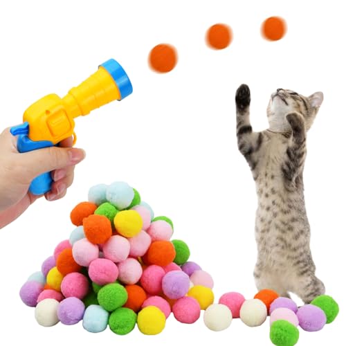 volumoon 100 Stück katzenspielzeug bälle mit Pistole, Katzenspielzeug, Katzen Ball Pistole, Katzenspielzeug Ballwerfe, Katzen filzbälle, Interaktives Katzenspielzeug für Indoor Haustier Katzen Hunde von volumoon