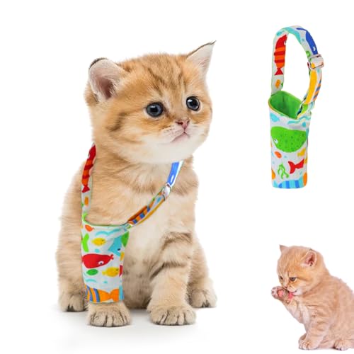 vomvomp Katzen-Erholungsmanschette, Einzelne Vorderbeinmanschette, kein Lecken, Katzen-Überpflege-Ärmel mit Schultergurt, alternatives Kegelhalsband für Katzen, Vorderbeinschutz, leidet unter Angst von vomvomp