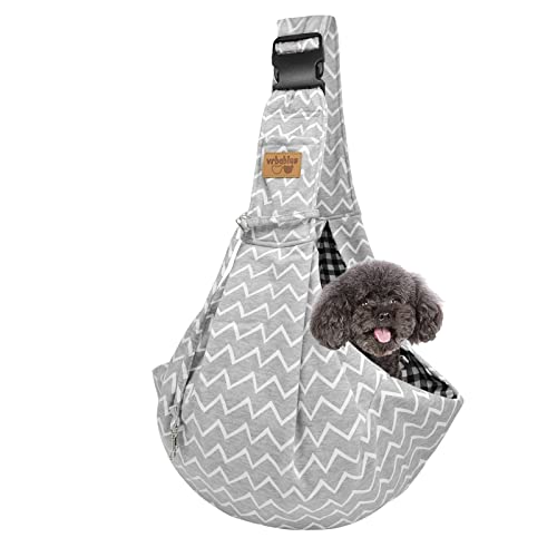 vrbabies Hundetasche für Kleine Hunde 5kg, Freihändig, Atmungsaktiv, Wendbar aus Baumwolle,Geeignet für Welpen, Kleine Hunde und Katzen für Reisen im Freien(Doppelseitig verfügbar, Grau gestreift) von vrbabies