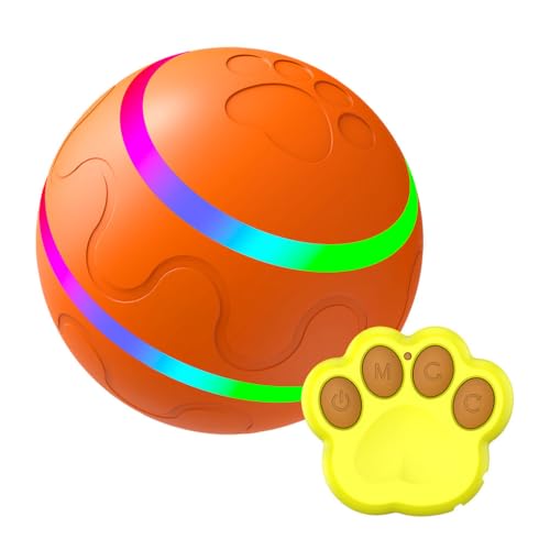 vreplrse Interaktiver und interessanter Hundeball, automatisch beweglicher rollender Ball mit LED Licht, interaktiver Welpen Haustierball, 3 Modi, Orange von vreplrse