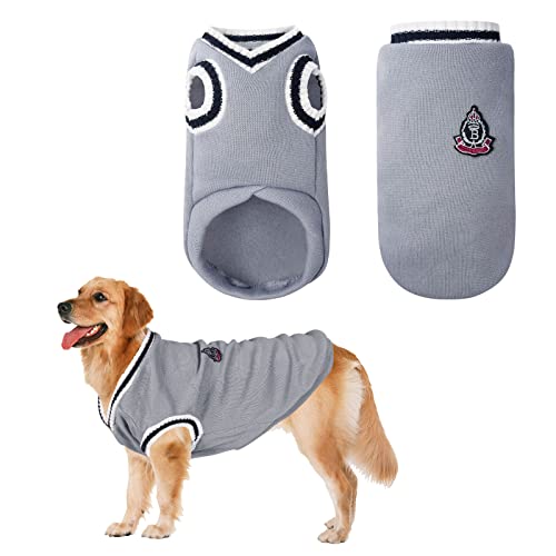 VSSHE Hundepullover,College Stil Warmer Pullover Katzenkleidung Warme Hunde Pullis Fleece Haustiermantel Welpenpullover Pullover Kleidung Haustier Kostüm Welpenpullover für Kleine Mittelgroße Grau-M von vsshe