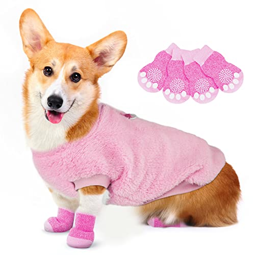 VSSHE Hundepullover,Plüsch Warmer Pullover Katzenkleidung Warme Hunde Pullis Fleece Haustiermantel Welpenpullover Pullover Kleidung Haustier Kostüm Welpenpullover für Kleine Mittelgroße Rosa-L von vsshe