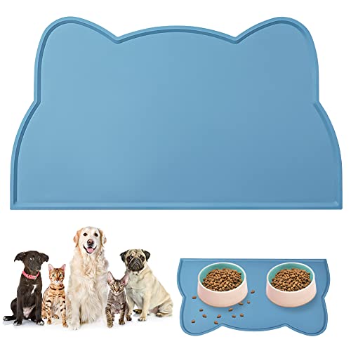 vsshe Napfunterlage für Kleine Hunde und Katze, 44 x 25 cm Napfunterlage Silikon wasserdichte und rutschfeste Silikon Fressnapf Unterlage Unterlage für Katzennapf Futtermatten (Blau) von vsshe