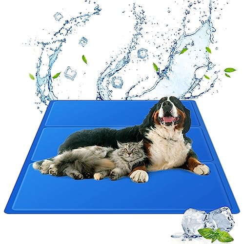 vsshe Haustier Kühlmatte Groß,120 x 70 cm Dog Cooling Mat Kühlmatte für Hund und Katzen XXL Selbstkuhlend Kühldecke Hundebett Ungiftiges Gel Kühldecke Hält Haustiere im Heißen Sommer Kühl Blau von vsshe