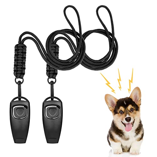 vsshe Hundepfeife,2 Stück Trainingspfeife 2 in 1 Hundeklicker und Pfeife Hunde Clicker Set mit 2 Pfeifenriemen Pfeife für Hunde Hundeerziehung Für Outdoor Camping Sport Hunde Clickertraining (Seil A) von vsshe