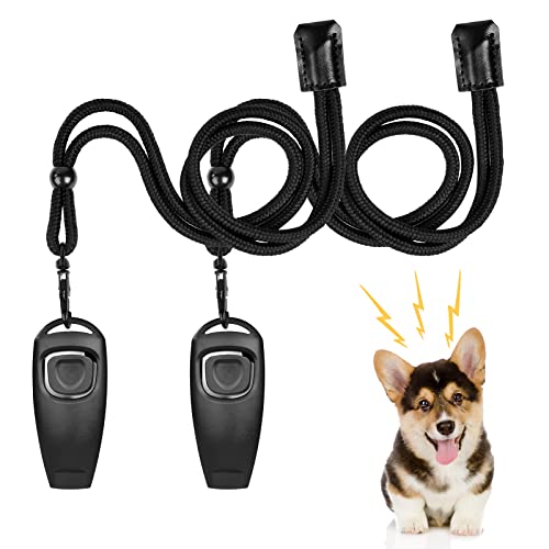 vsshe Hundepfeife,2 Stück Trainingspfeife 2 in 1 Hundeklicker und Pfeife Hunde Clicker Set mit 2 Pfeifenriemen Pfeife für Hunde Hundeerziehung Für Outdoor Camping Sport Hunde Clickertraining (Seil B) von vsshe