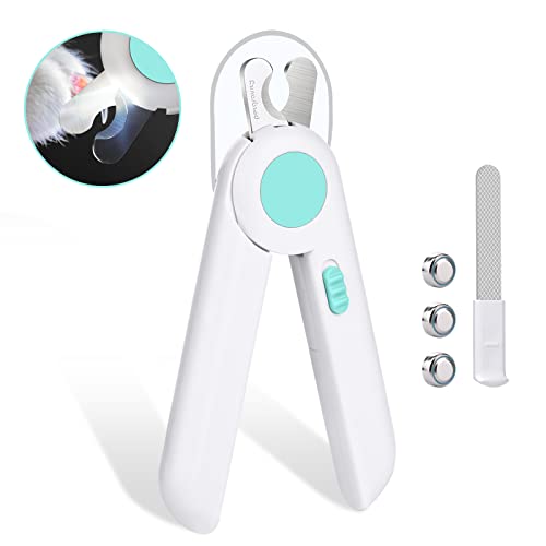 vsshe Nagelknipser mit Led-Licht für Hunde Katzen, 2-in-1 Krallenschere und Hundenagelschleifer mit Nagelfeile und Spritzfest Schutzvorrichtung für Hunde Katzen Kaninchen und Weitere Haustiere -Blau von vsshe