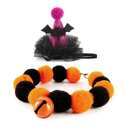 wecmkah Weihnachtsmütze Für Haustiere Hübsche Mütze In Kürbis/Fledermausform Für Katzen Verkleidungszubehör Karneval Wintermütze Mit Pompons Halskette Haustiermützen Für Katzen Für Kleine von wecmkah