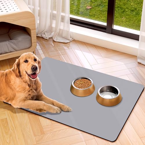 Hundenapfmatte für Wasser und Futter, schnell trocknend, wasserabsorbierende Matte, rutschfest, Hundezubehör, Haustier-Füttermatte, Grau, 43,2 x 63,3 cm von weesire