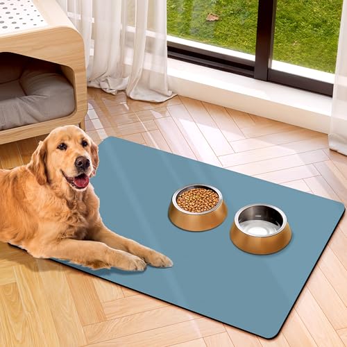 Hundenapfmatte für Wasser und Futter, schnell trocknend, wasserabsorbierende Matte, rutschfest, Hundezubehör, Haustier-Füttermatte, Marineblau, 30,5 x 48,3 cm von weesire