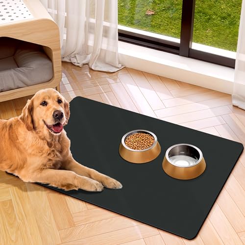 Hundenapfmatte für Wasser und Futter, schnell trocknend, wasserabsorbierende Matte, rutschfest, Hundezubehör, Haustier-Füttermatte, Schwarz, 30,5 x 48,3 cm von weesire