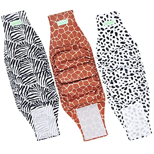 wegreeco Abwaschbares Bauchband für männliche Hunde (stilvolles Muster) – 3 Stück – waschbare Hundewindeln für männliche Hunde (Zebra, Giraffe, gepunktet, M) von wegreeco